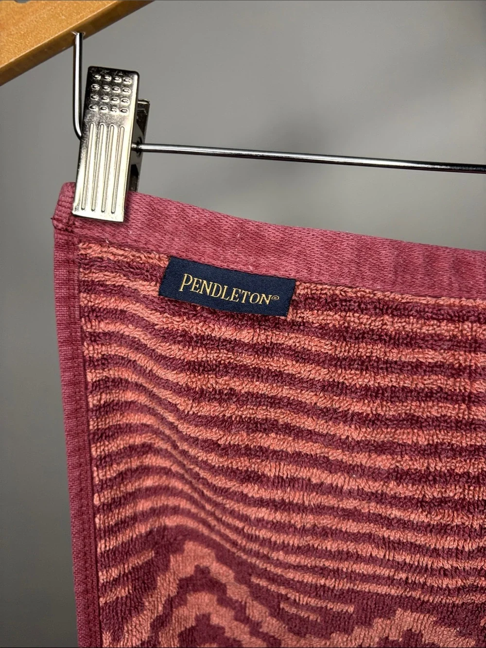 Pendleton Hand Towel Ganado Stripe Maroon Dusty Rose